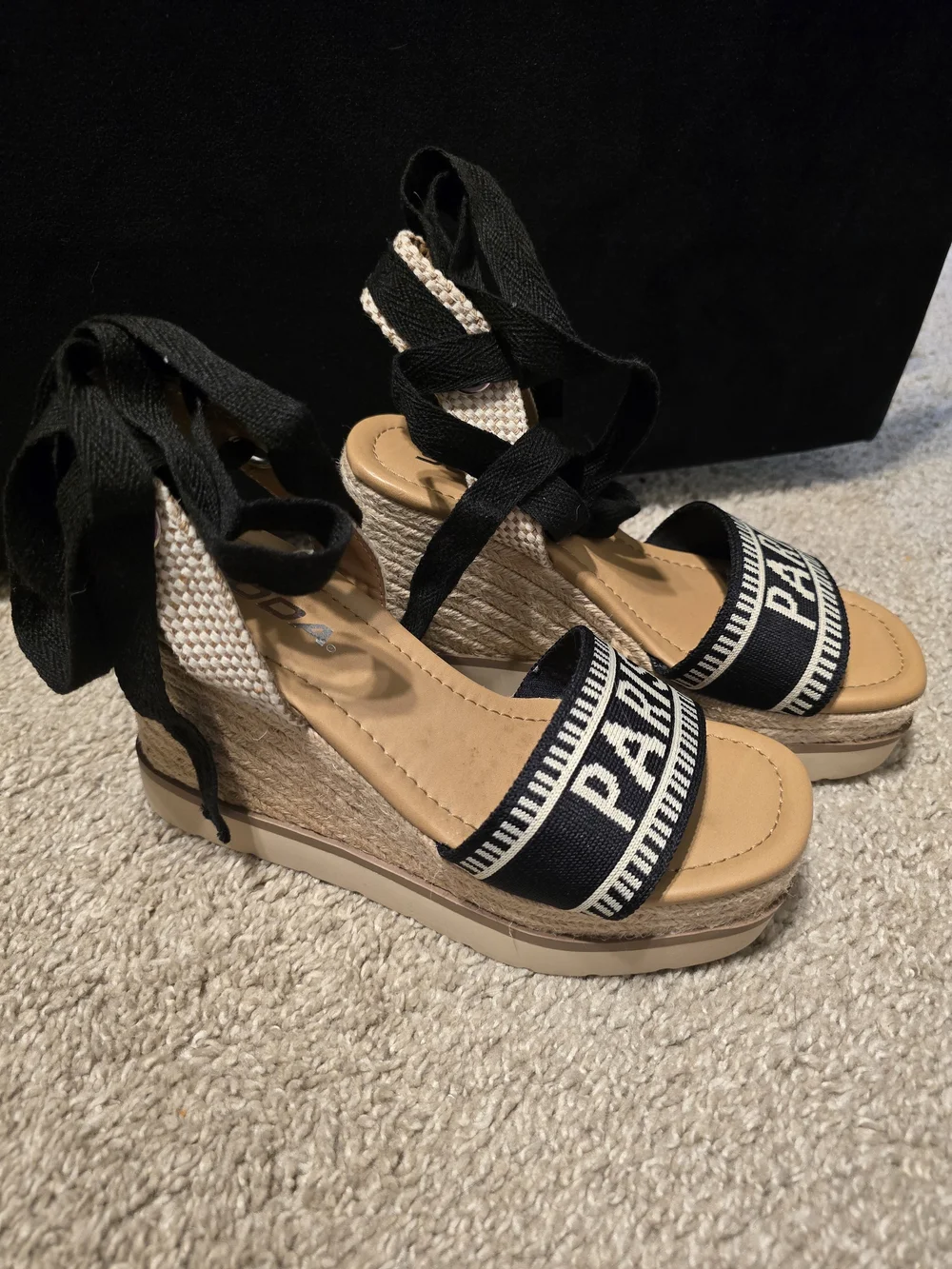Soda Black 'PARIS' Espadrille Wedge Sandals